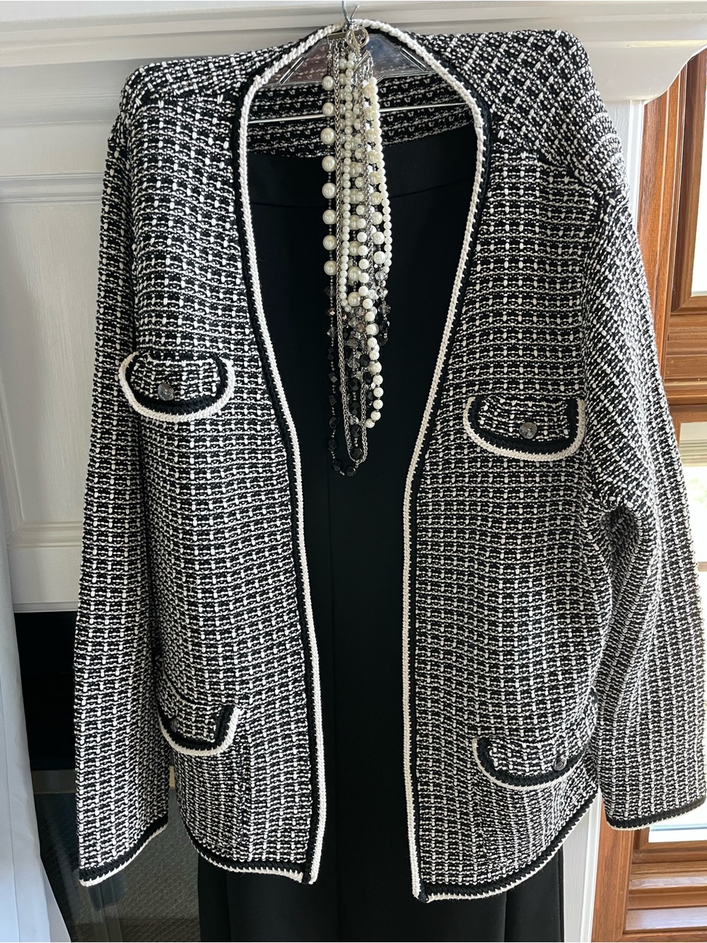 Talbots Black & White Tweed Open-Front Women's Jacket SIZE XL - Picture 10 of 12